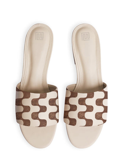 Serenity Wave Pattern Hand Painted Brown Flats