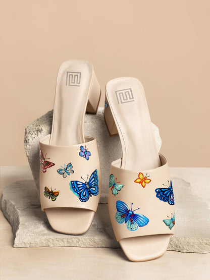 Butterflies Beige Hand Painted Heel