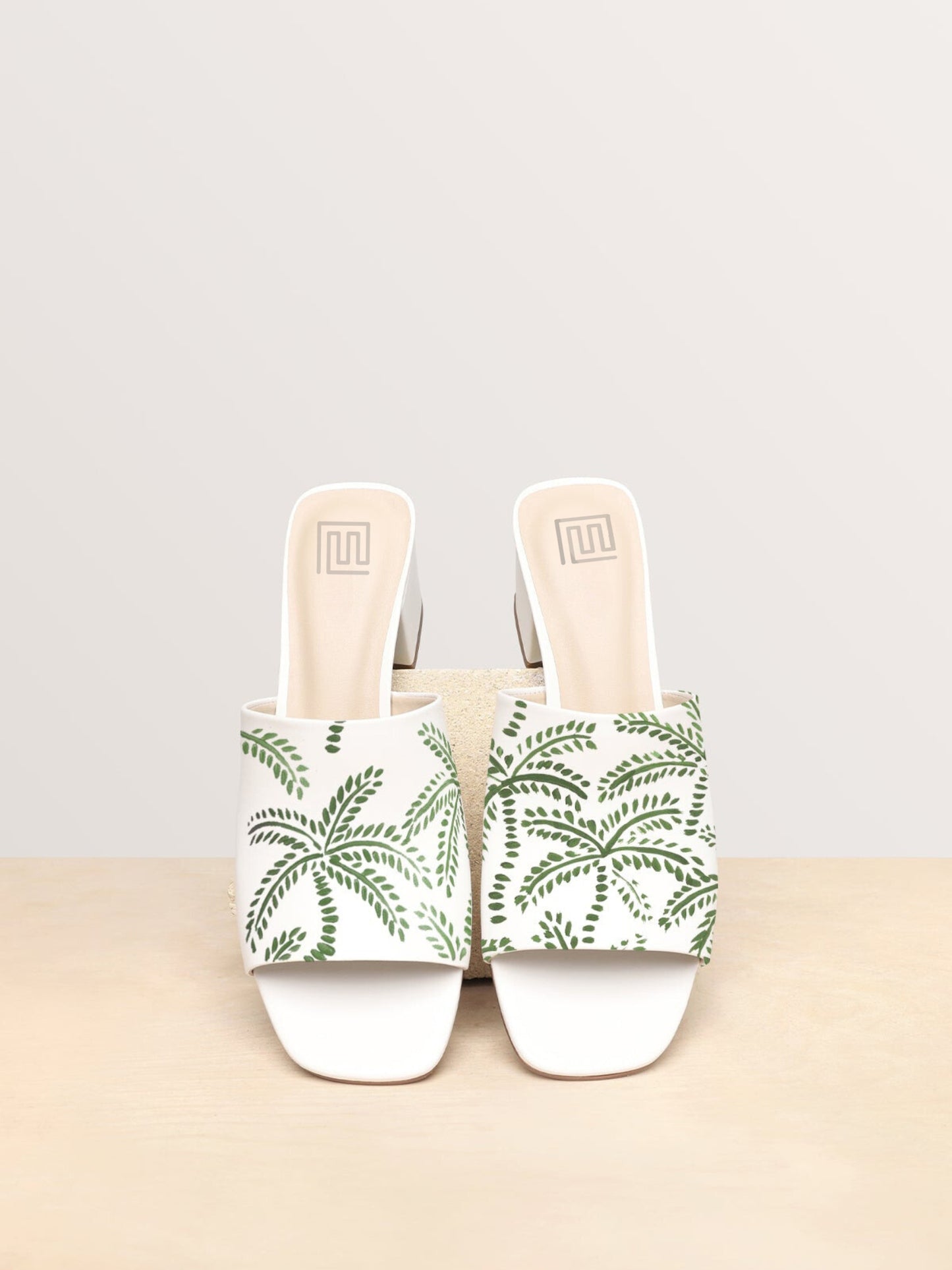 Green Abstract Palms White Hand Painted Heel