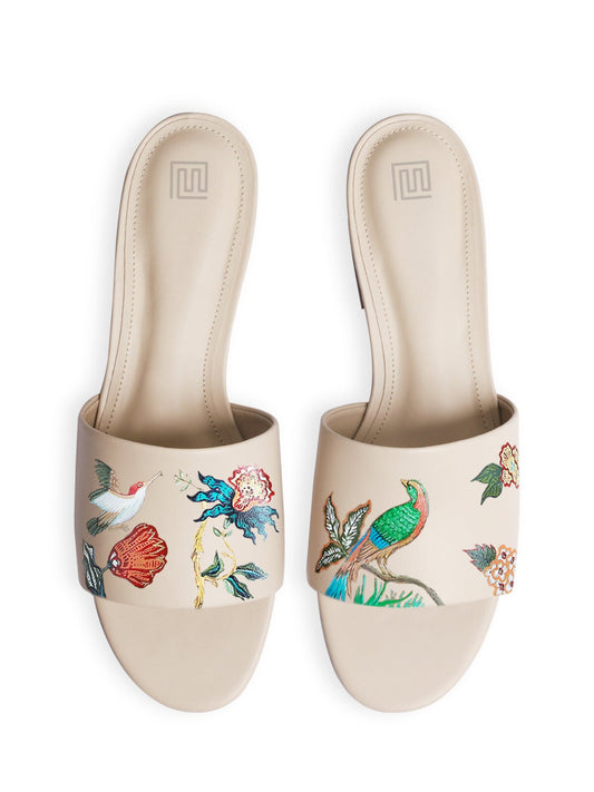 Elegant Winged Garden Hand Painted Beige Flats