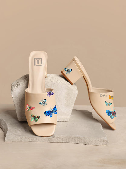 Butterflies Beige Hand Painted Heel