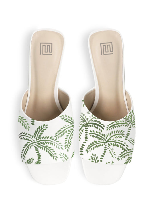 Green Abstract Palms White Hand Painted Heel