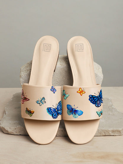 Vibrant Colourful Butterfly Cream Flats