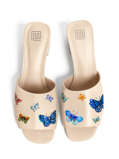 Butterflies Beige Hand Painted Heel