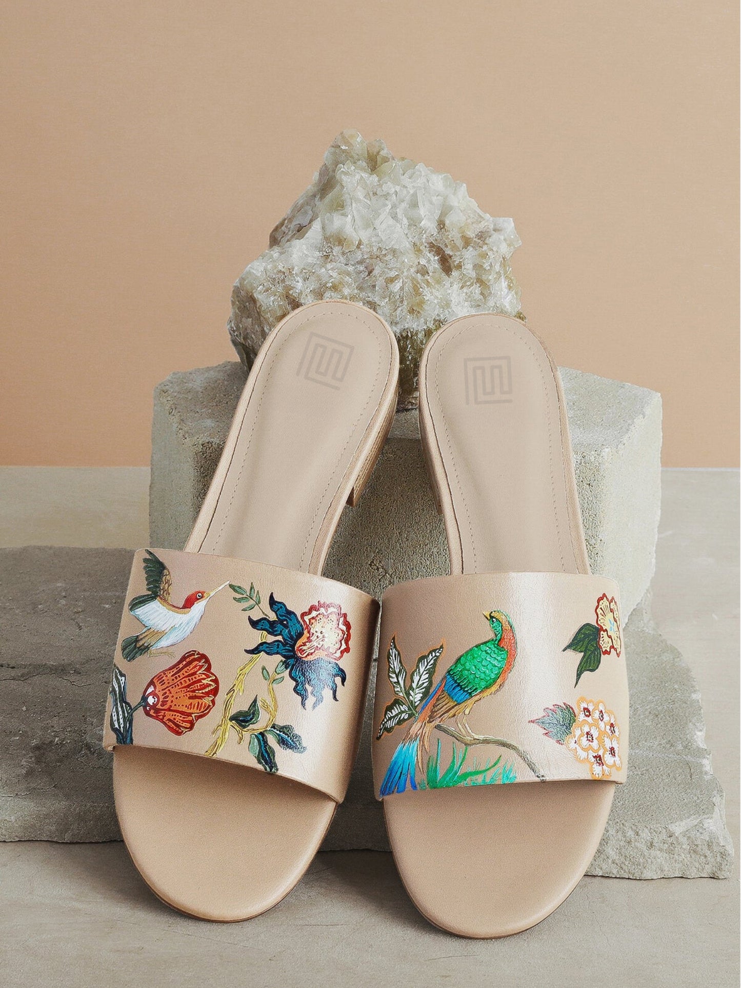 Elegant Winged Garden Hand Painted Beige Flats