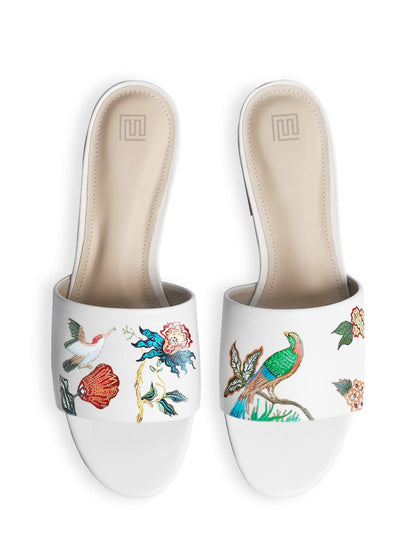 Elegant Winged Garden Hand Painted White Flats