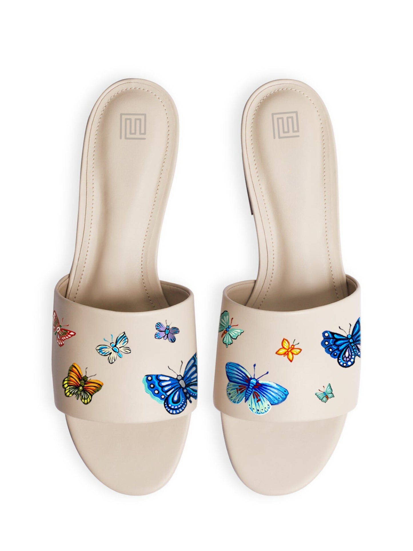 Vibrant Colourful Butterfly Cream Flats