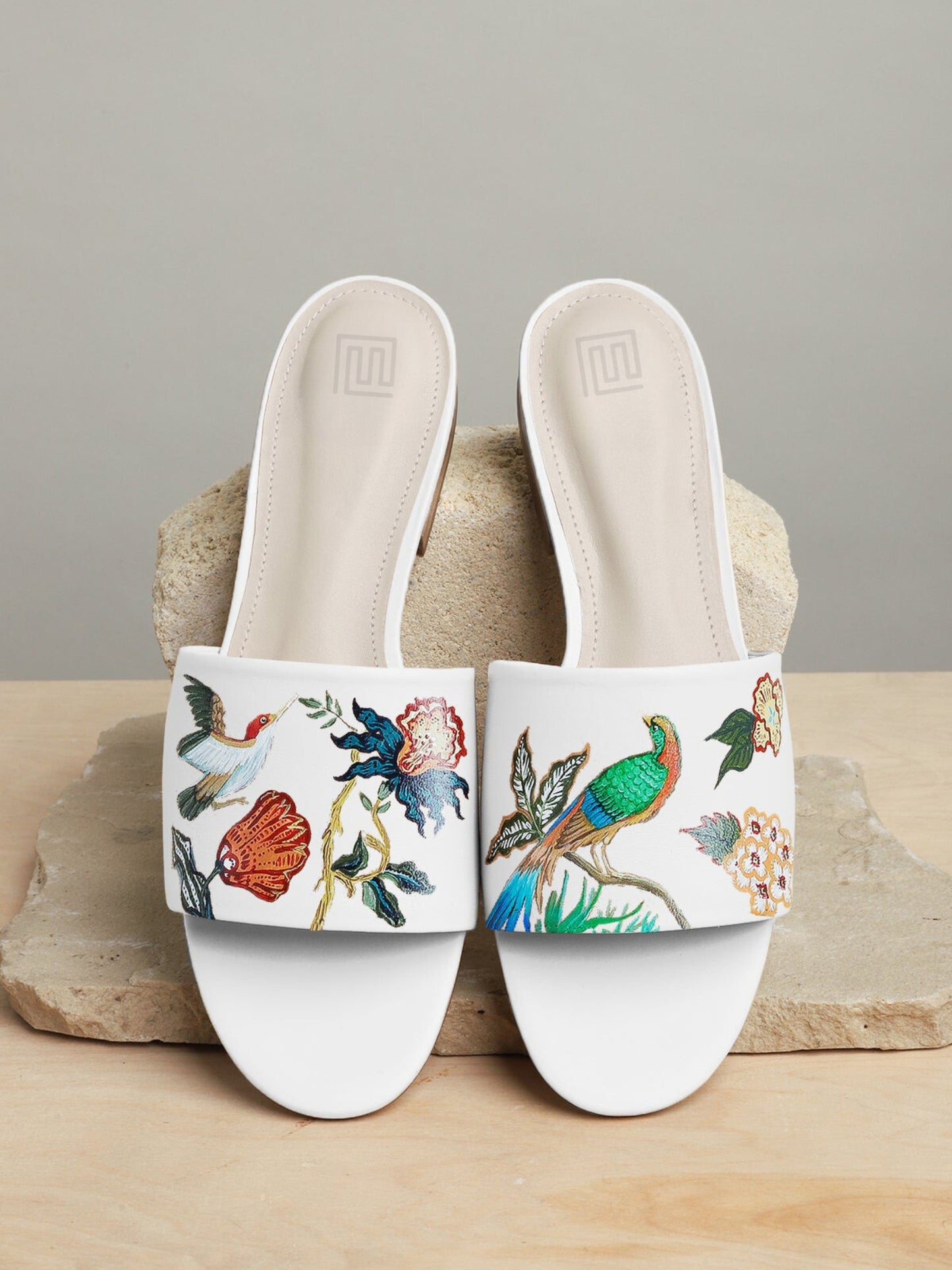 Elegant Winged Garden Hand Painted White Flats