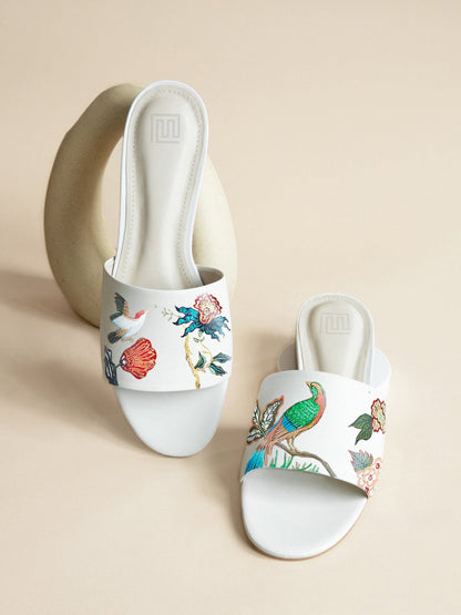 Elegant Winged Garden Hand Painted White Flats