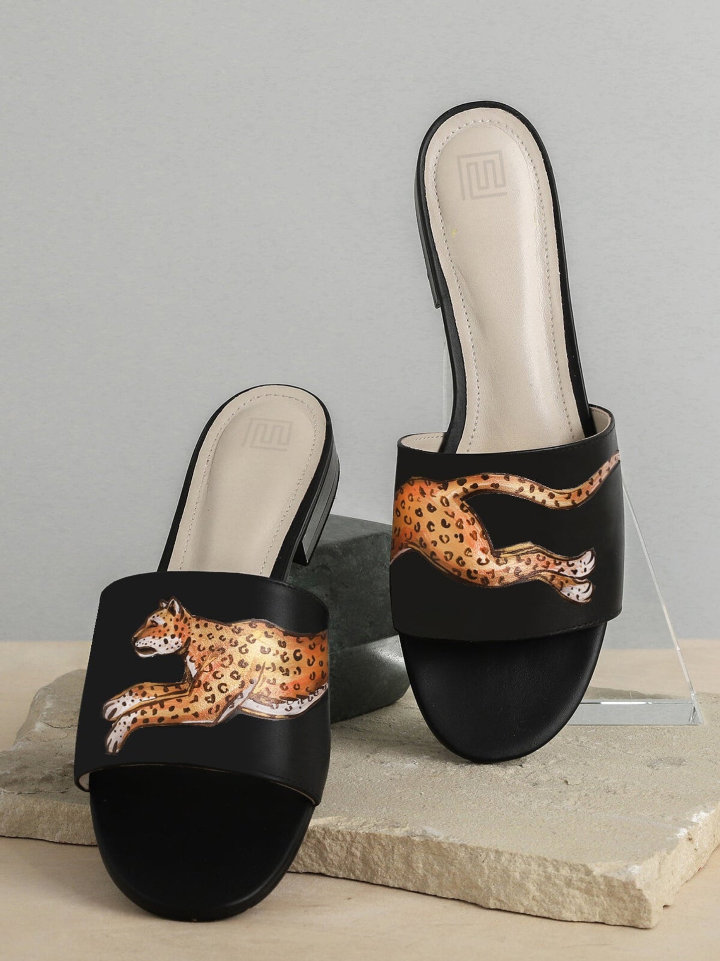 Sprinting Wild Tiger Hand Painted Black Flats