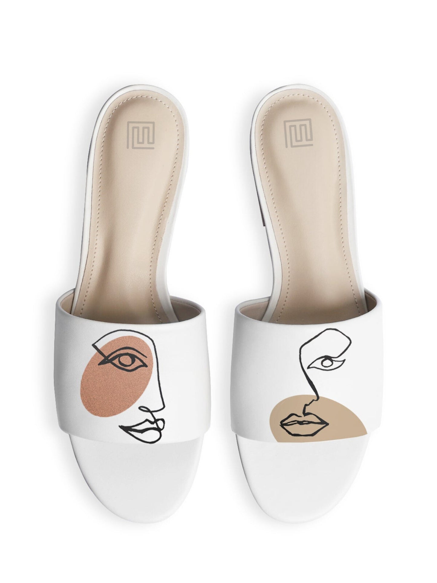 Stylish Face Impression Off-white Flats