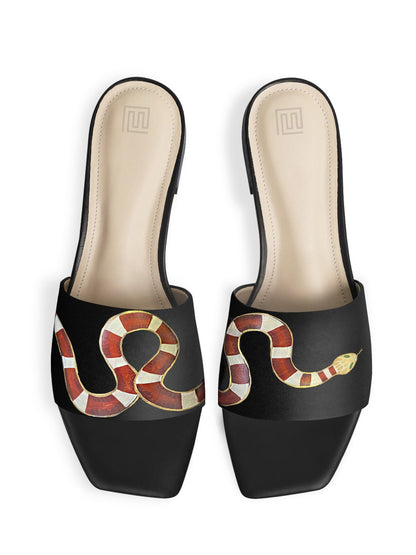 Gold Serpent Black Flats