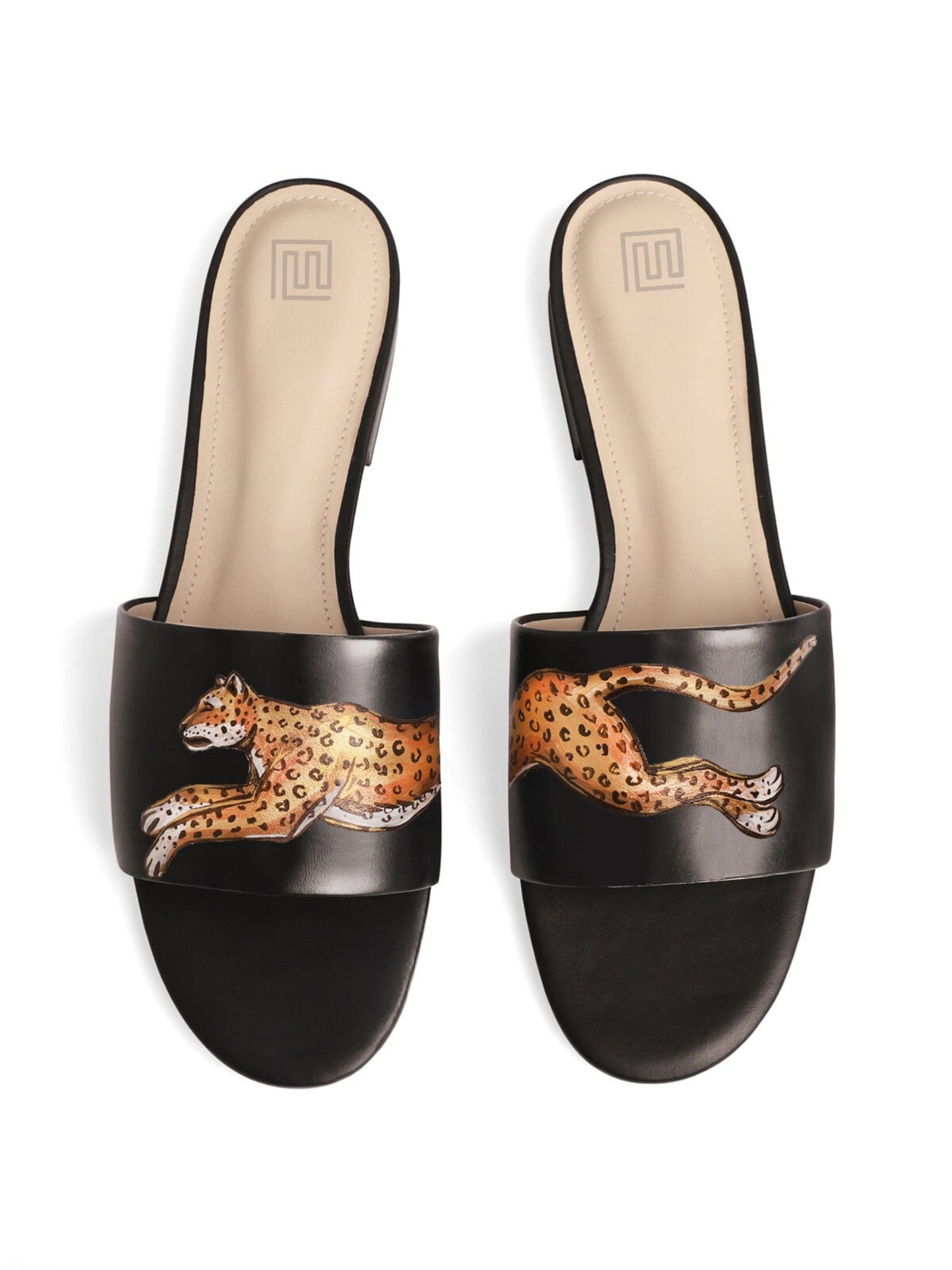 Sprinting Wild Tiger Hand Painted Black Flats